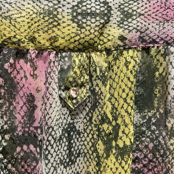 Wrangler Rock 47 Shirt Womens XXL Snake Print Green Purple Button Roll Tab Bling - Picture 7 of 7